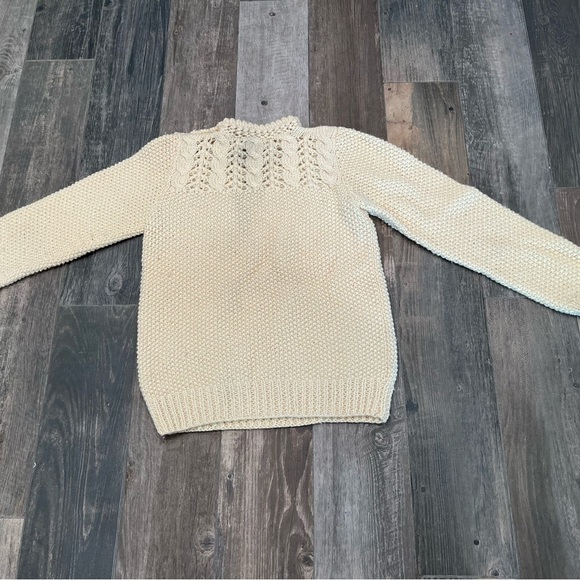 VANESSA Vintage Handmade 100% Wool Sweater Sz Large Fishermen Knit Cream - Picture 4 of 6